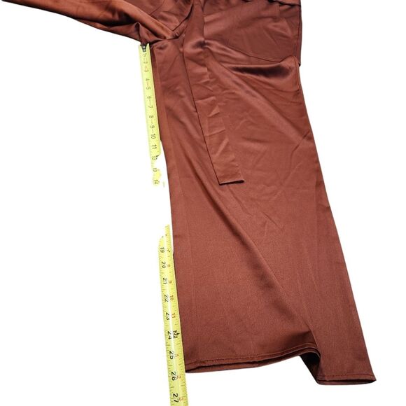 Anthro Joie Pants Satin Wide Leg Stretch Waist Bow Tie Pockets Flowy Copper XL - Picture 11 of 12